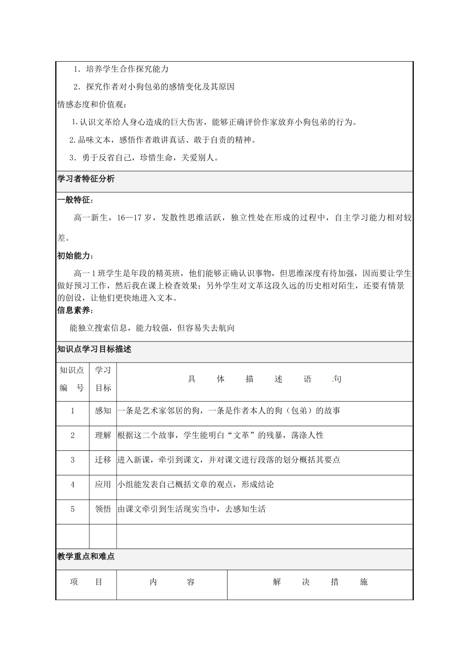 福建省晋江市侨声中学高中语文 第9课《小狗包弟》教学设计2 新人教版必修1_第2页