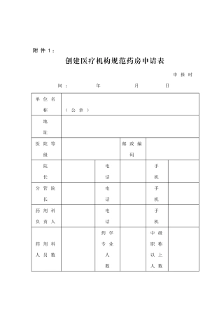 创建医疗机构规范药房申请表