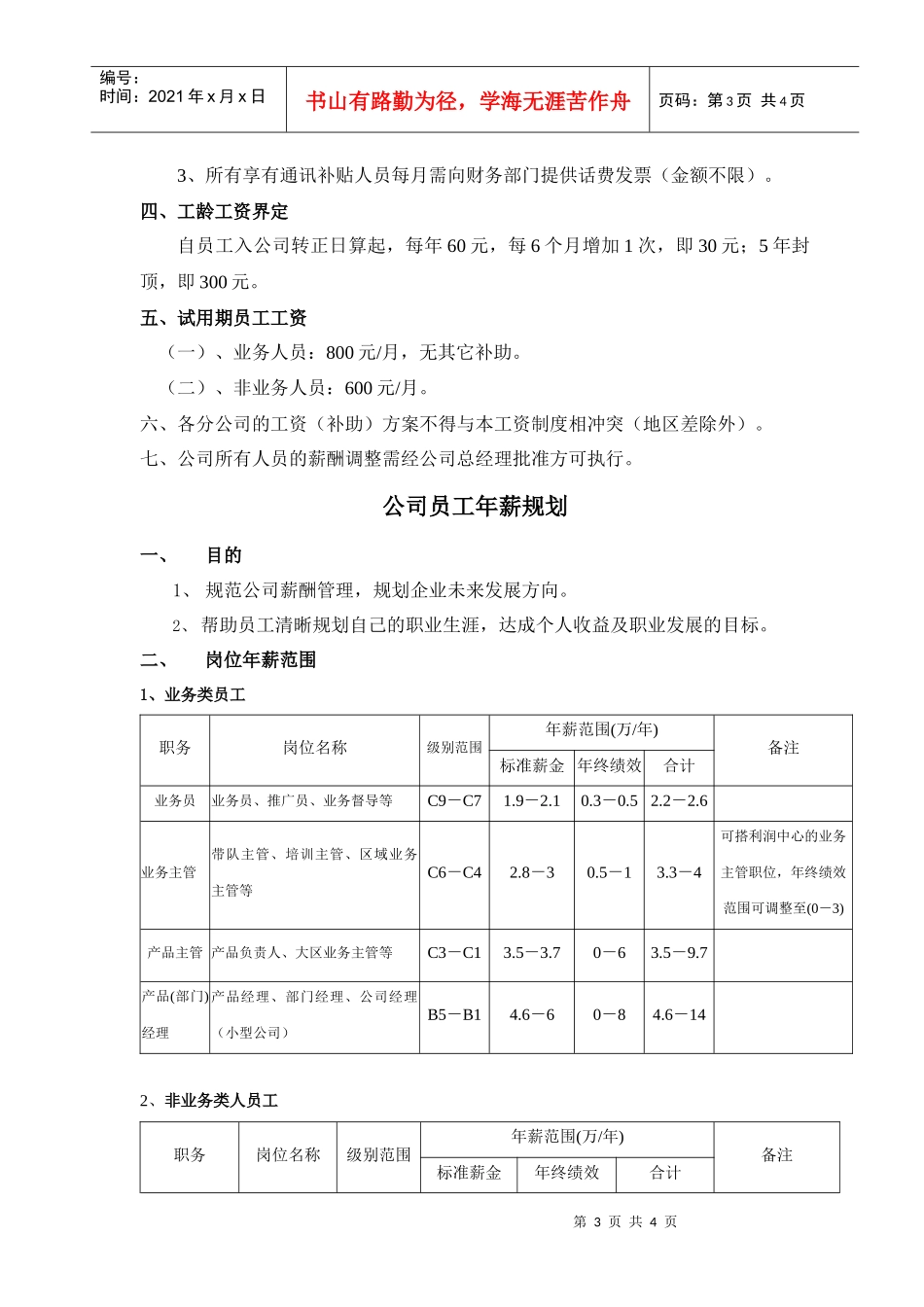 《某某电子公司员工月度工资制度与年薪规划》_第3页