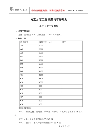 《某某电子公司员工月度工资制度与年薪规划》