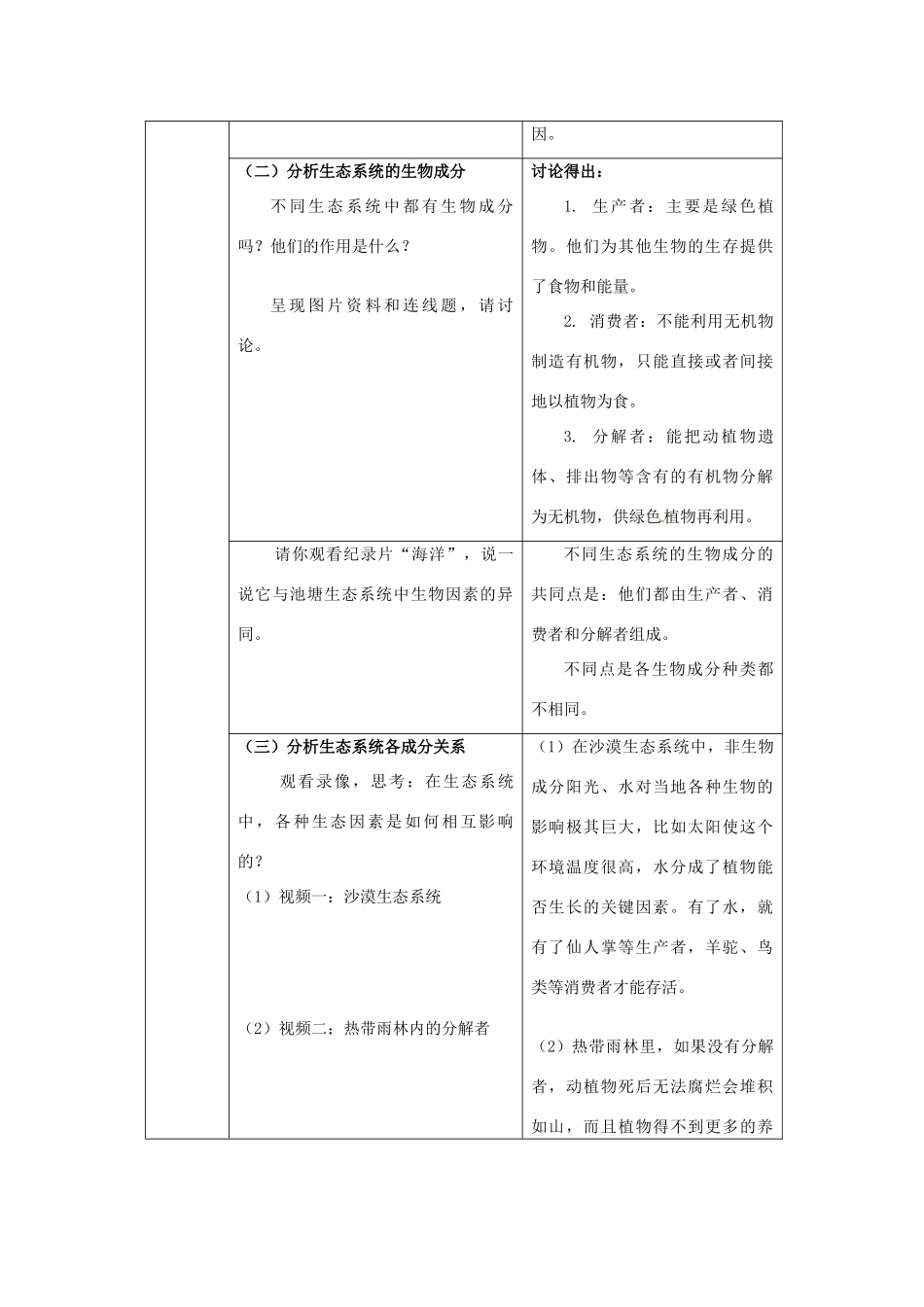 江苏省宜兴市培源中学七年级生物上册 第2单元 第3章 第1节 多种多样的生态系统教案 苏教版_第3页