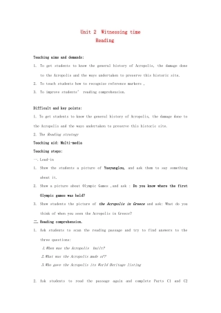 高中英语 Unit2 Witnessing time-Reading精品教案 牛津译林版选修9