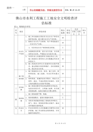 佛山市水利工程施工工地安全文明检查评估标准