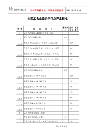全国工农业旅游示范点评定标准