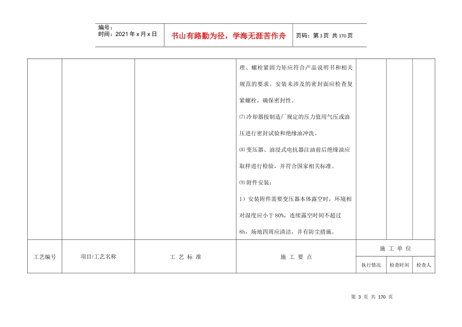 220kV发达变电站新建工程电气施工标准工艺检查表_第3页