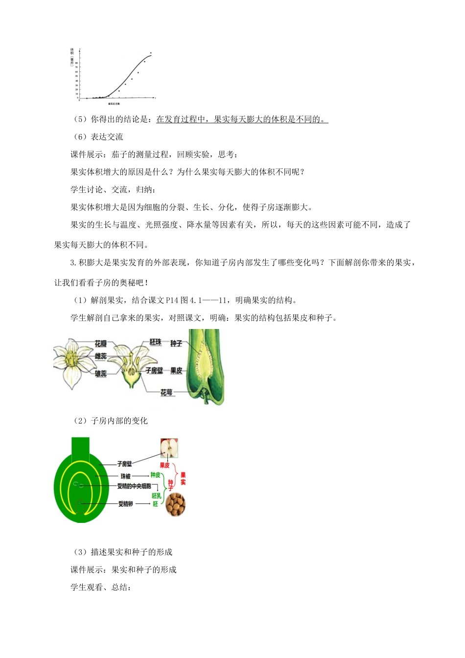 八年级生物上册 第一章 第三节《果实和种子的形成》教案 （新版）济南版-（新版）济南版初中八年级上册生物教案_第3页