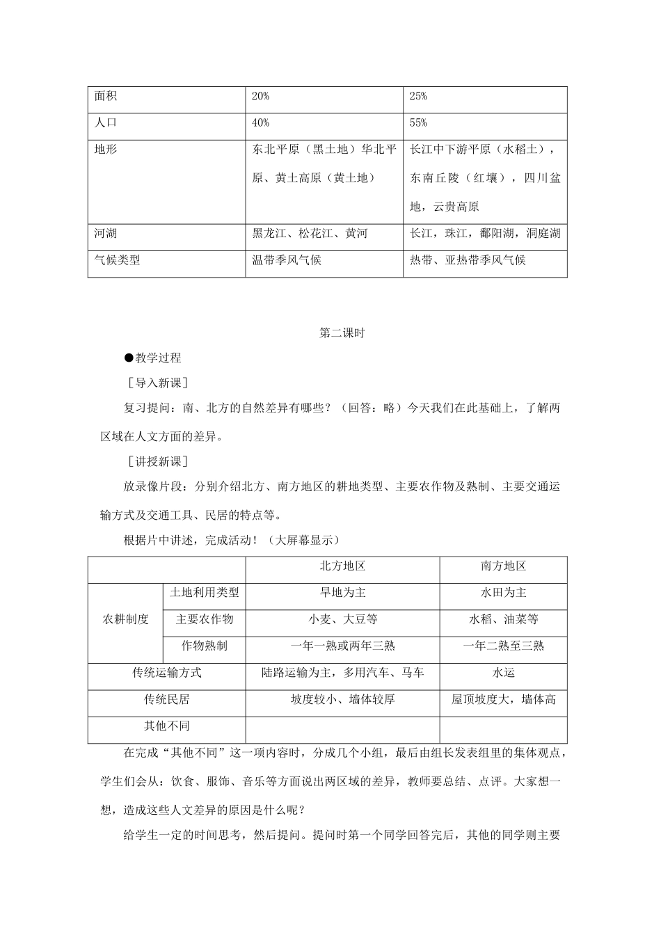 八年级地理上册 第四章 中国的区域差异 第二节 北方地区和南方地区 名师教案3 湘师版_第3页