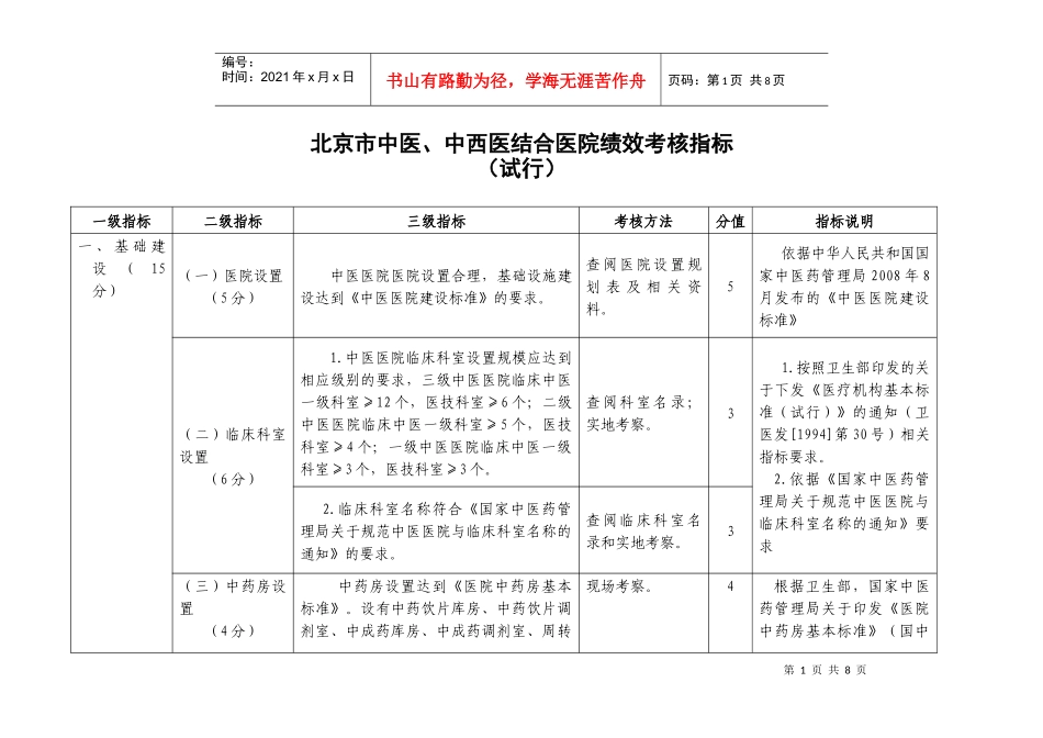 北京市市、区、县中医医院中医药特色绩效考核评价实施细则_第1页