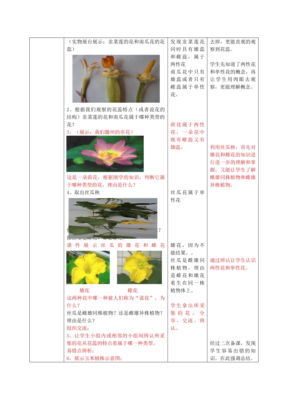 八年级生物上册 4.1.1《花的结构和类型》（第2课时）教案 （新版）济南版-（新版）济南版初中八年级上册生物教案_第3页
