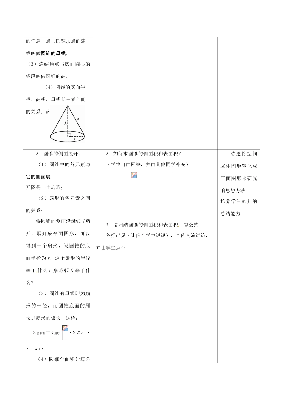 江苏省仪征市九年级数学上册 第二章 2.8 圆锥的侧面积教案 （新版）苏科版-（新版）苏科版初中九年级上册数学教案_第2页