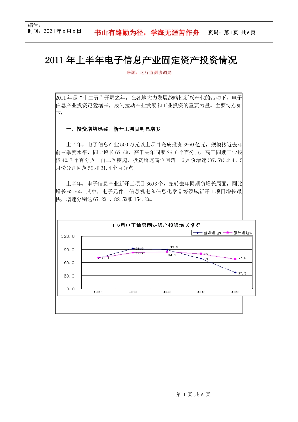 XXXX年上半年电子信息产业固定资产投资情况_第1页