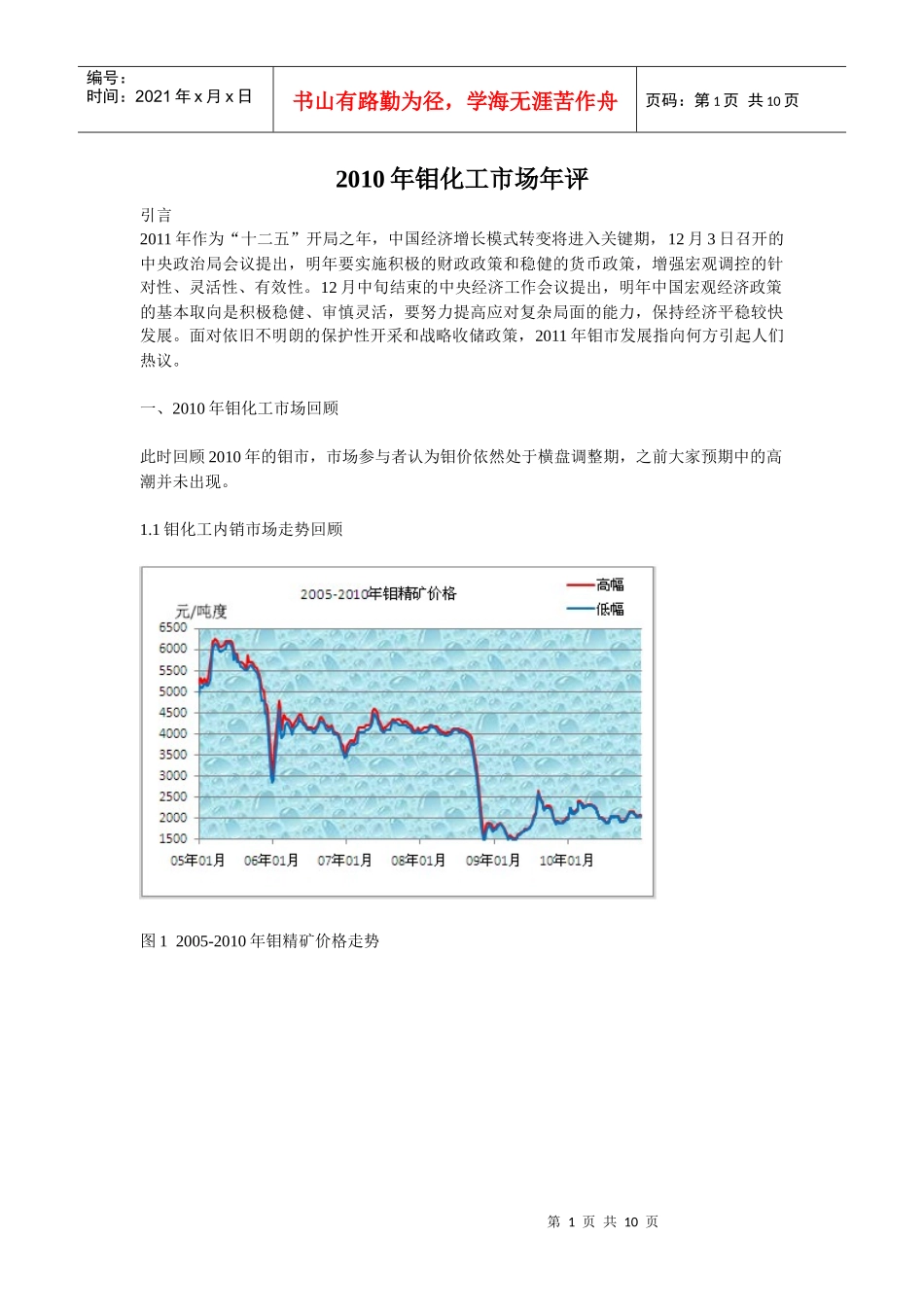 XXXX年钼化工市场年评_第1页