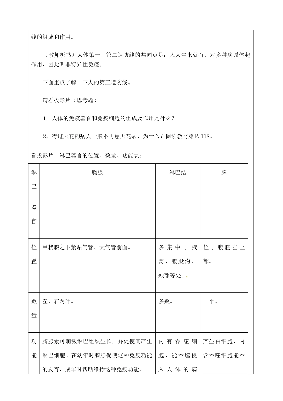江苏省苏州市第二十六中学八年级生物 23.1《人体的免疫防线》教案_第3页