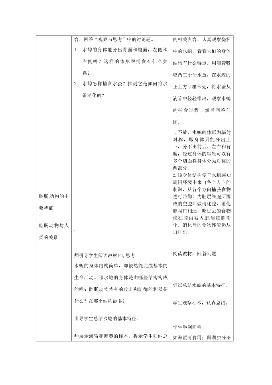 八年级生物上册 第五单元 第一章 第一节 腔肠动物和扁形动物《腔肠动物》教案 （新版）新人教版-（新版）新人教版初中八年级上册生物教案_第2页