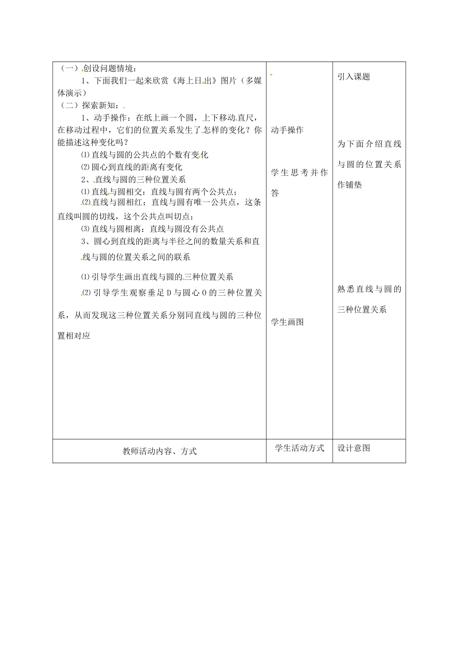 九年级数学上册 4.5直线与圆的位置关系教案（ 1） 苏科版_第2页