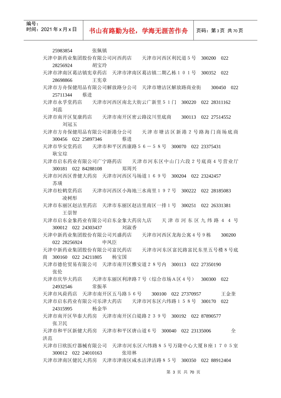 XXXX年天津市药店名录大全_第3页