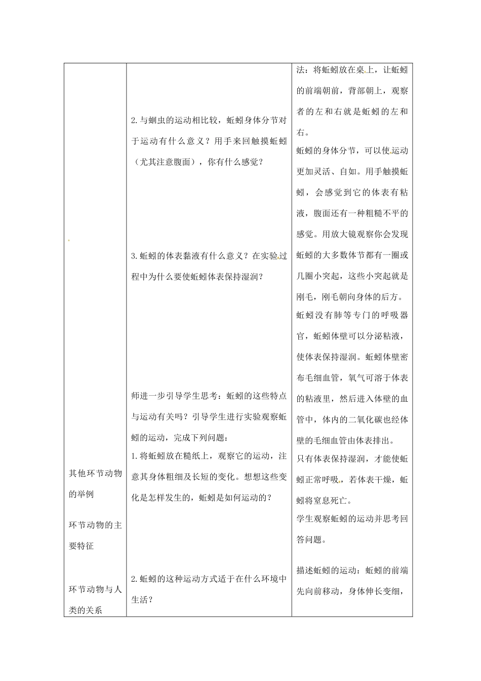 八年级生物上册 第五单元 第一章 第二节 线形动物和环节动物《环节动物》教案 （新版）新人教版-（新版）新人教版初中八年级上册生物教案_第2页