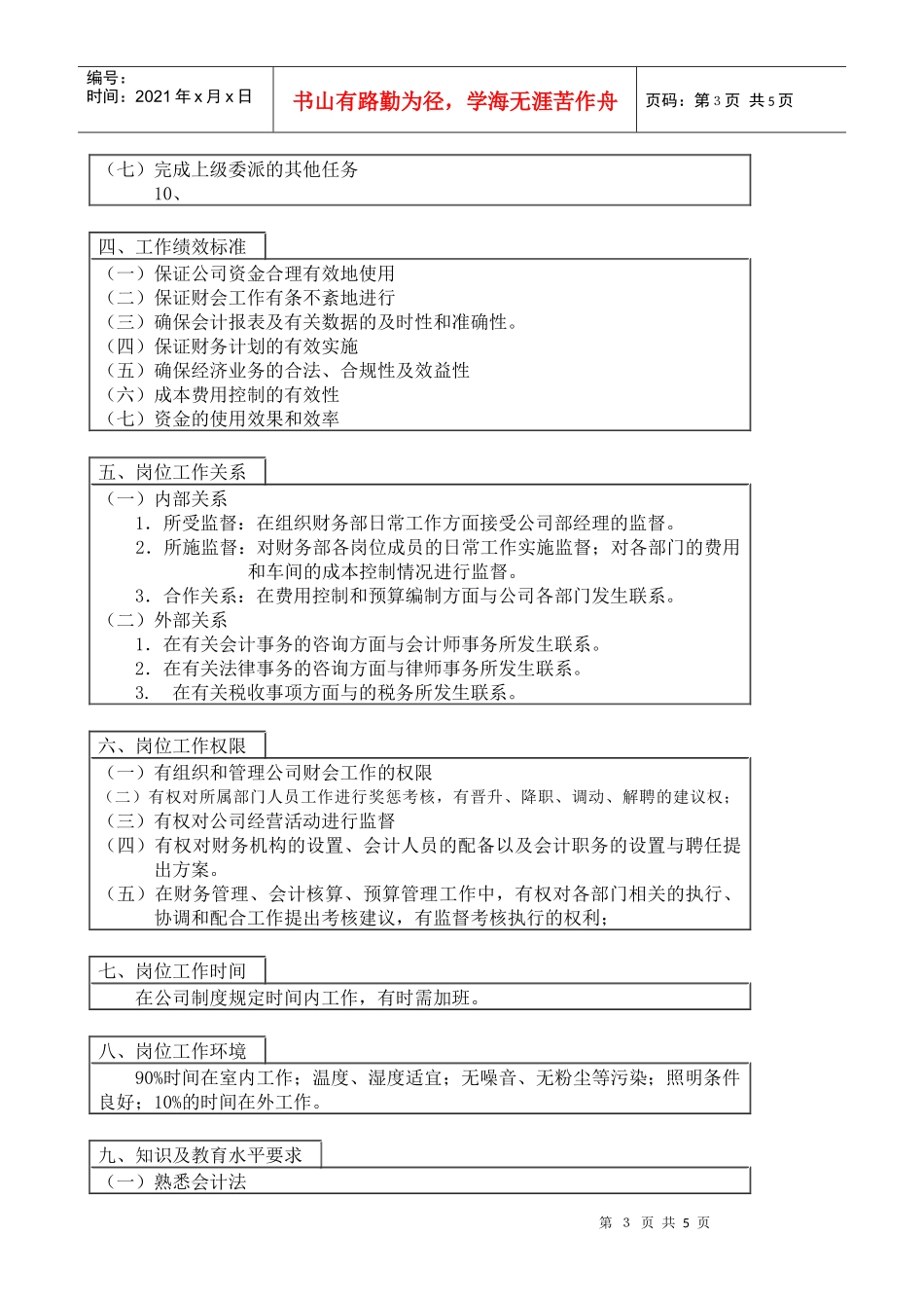 医药行业-财务部部长岗位说明书_第3页