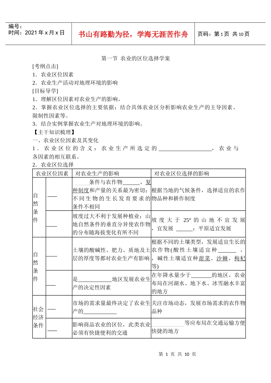 农业的区位选择学案_第1页