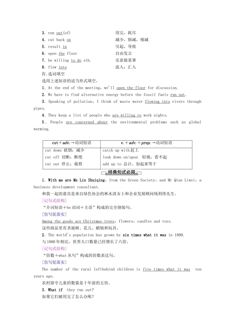 高中英语 Unit 2 The environment Section Ⅱ Language points（Ⅰ）（Welcome to the unit  Reading）教案（含解析）牛津译林版必修5-牛津版高二必修5英语教案_第2页