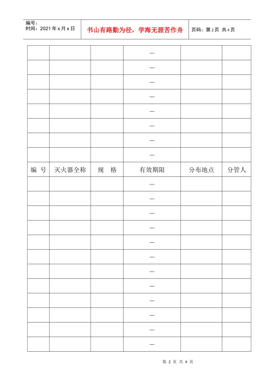 【房地产】灭火器分布情况登记表_第2页