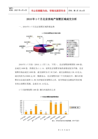 XXXX年1-7月北京房地产别墅区域成交分析_25页