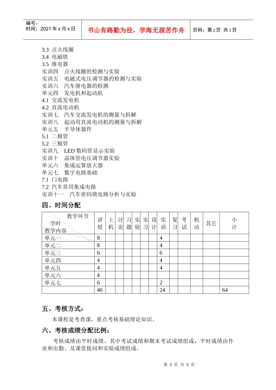 《汽车电工与电子技术基础》教学大纲_第2页