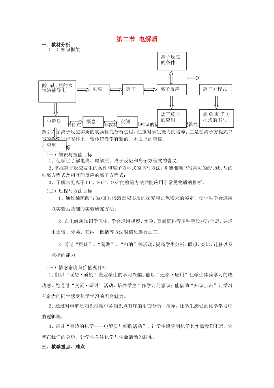 高中化学 2.2电解质（1）教案 鲁科版必修1-鲁科版高一必修1化学教案_第1页