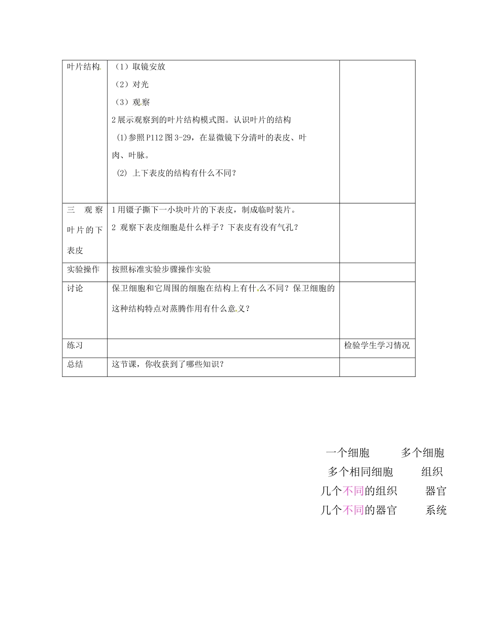 湖南省长沙市长郡芙蓉中学七年级生物上册《3.3 绿色植物参与生物圈的水循环》教案 （新版）新人教版_第3页