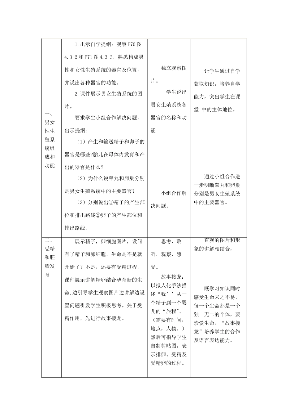 八年级生物上册 第四单元 第三章 第1节《婴儿的诞生》教案2 （新版）济南版-（新版）济南版初中八年级上册生物教案_第2页