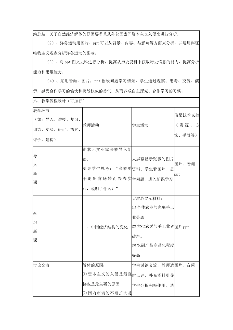 高中历史 第10课 近代中国社会经济结构的变动教案1 岳麓版必修2-岳麓版高一必修2历史教案_第2页