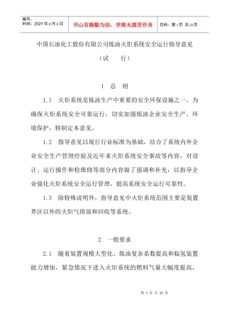中国石油化工股份有限公司炼油火炬系统安全运行指导意见（DOC21页）