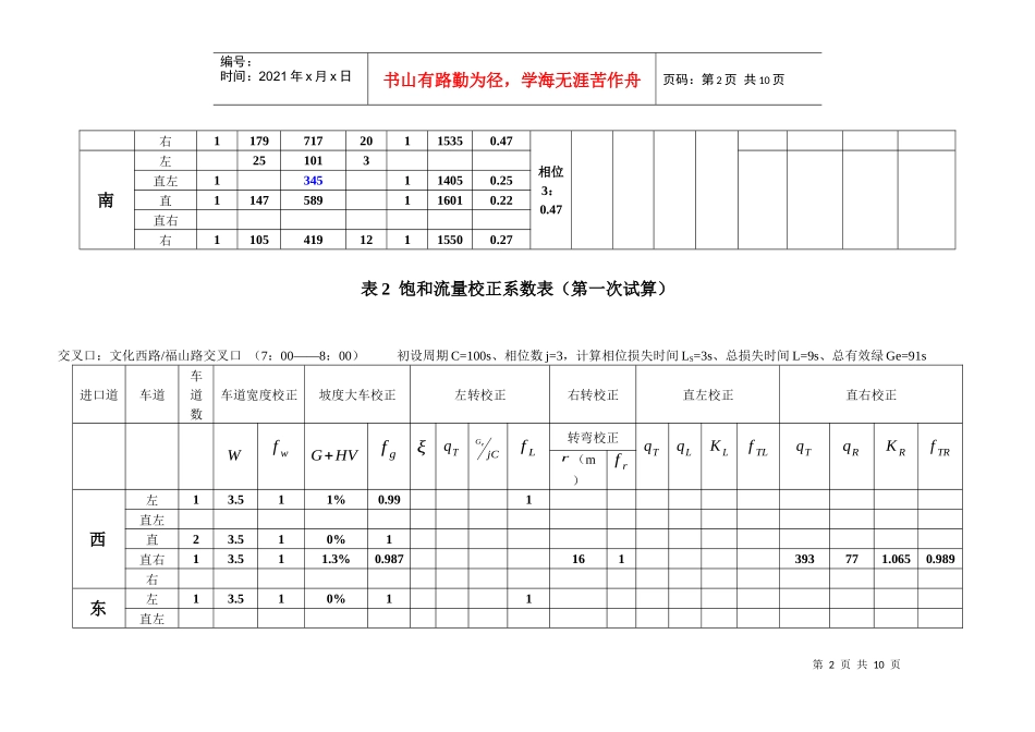 交通管理与控制课程设计数据表格_第2页
