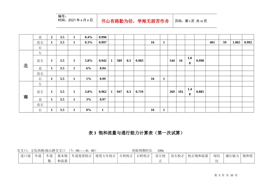 交通管理与控制课程设计数据表格_第3页