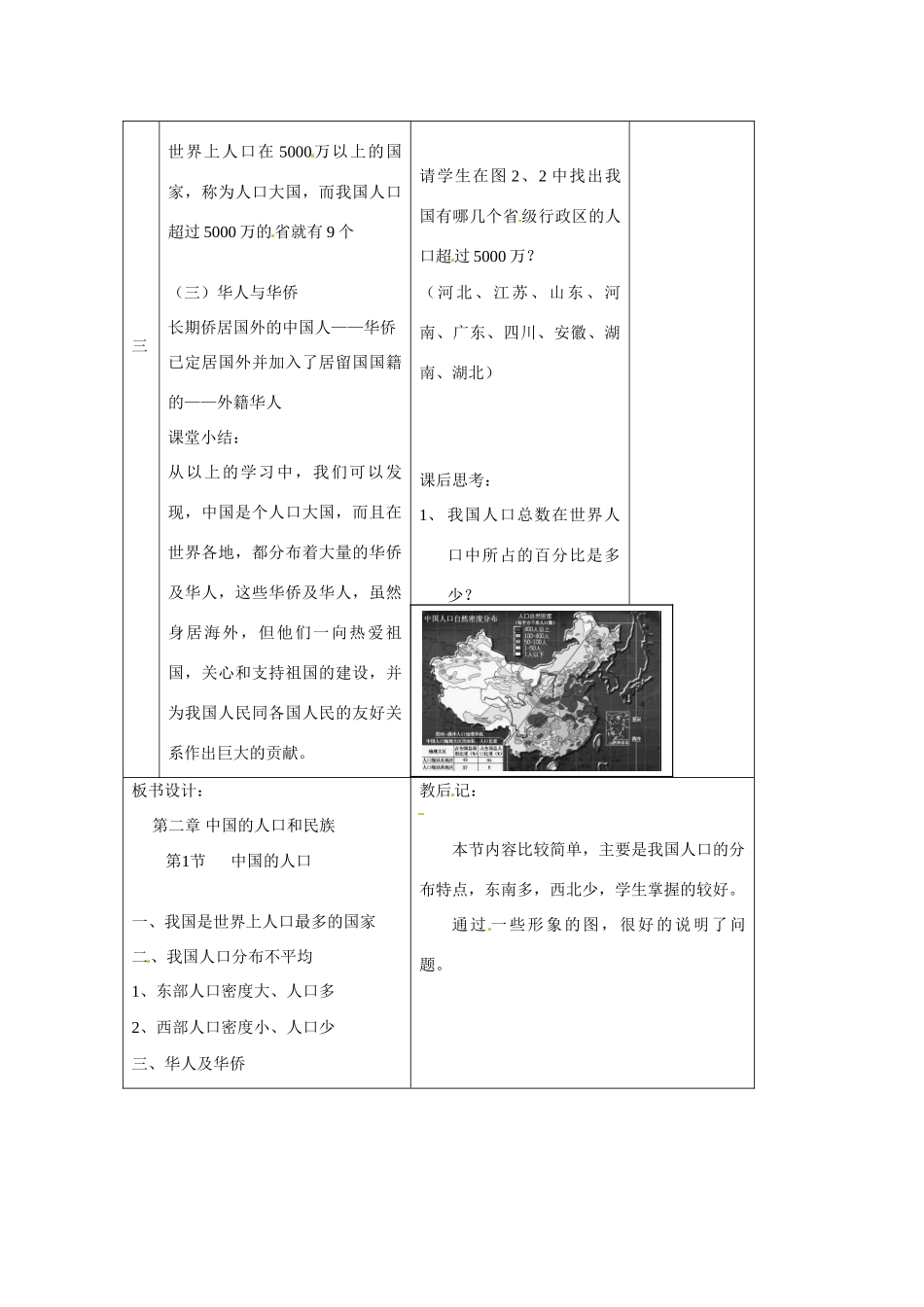 八年级地理上册 第三节中国的人口教案 湘教版_第3页