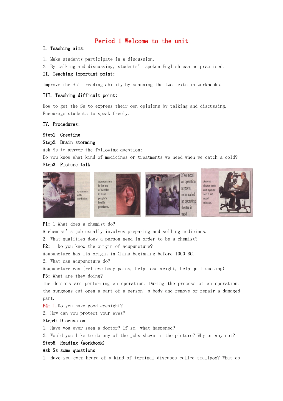 高中英语 Unit 2 Fit for life Period 1 Welcome to the unit教案 牛津译林版选修7_第1页