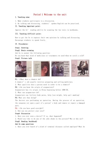 高中英语 Unit 2 Fit for life Period 1 Welcome to the unit教案 牛津译林版选修7