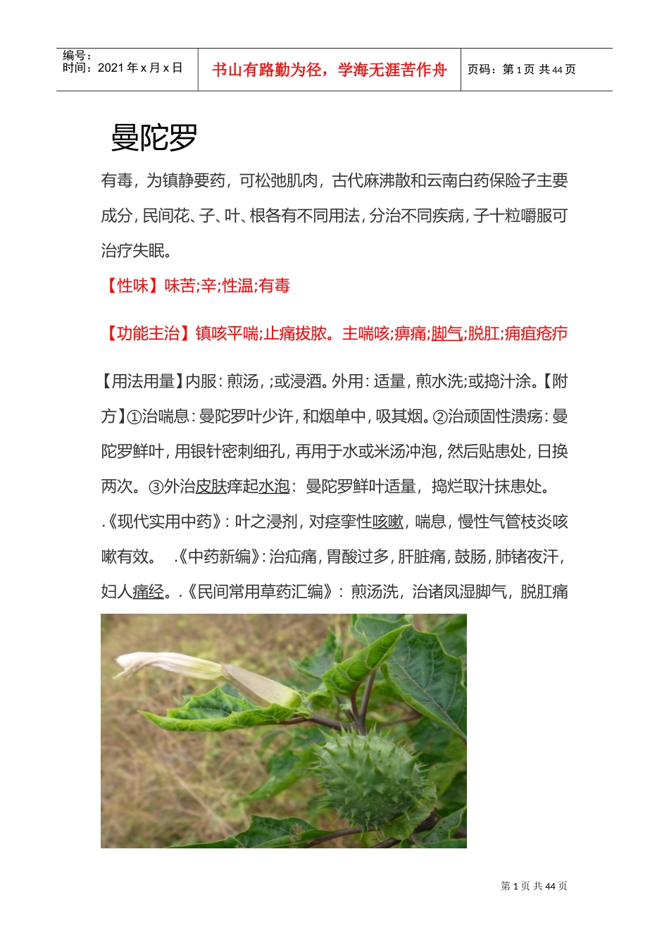 42种生长在农村的中草药(DOC44页)_第1页