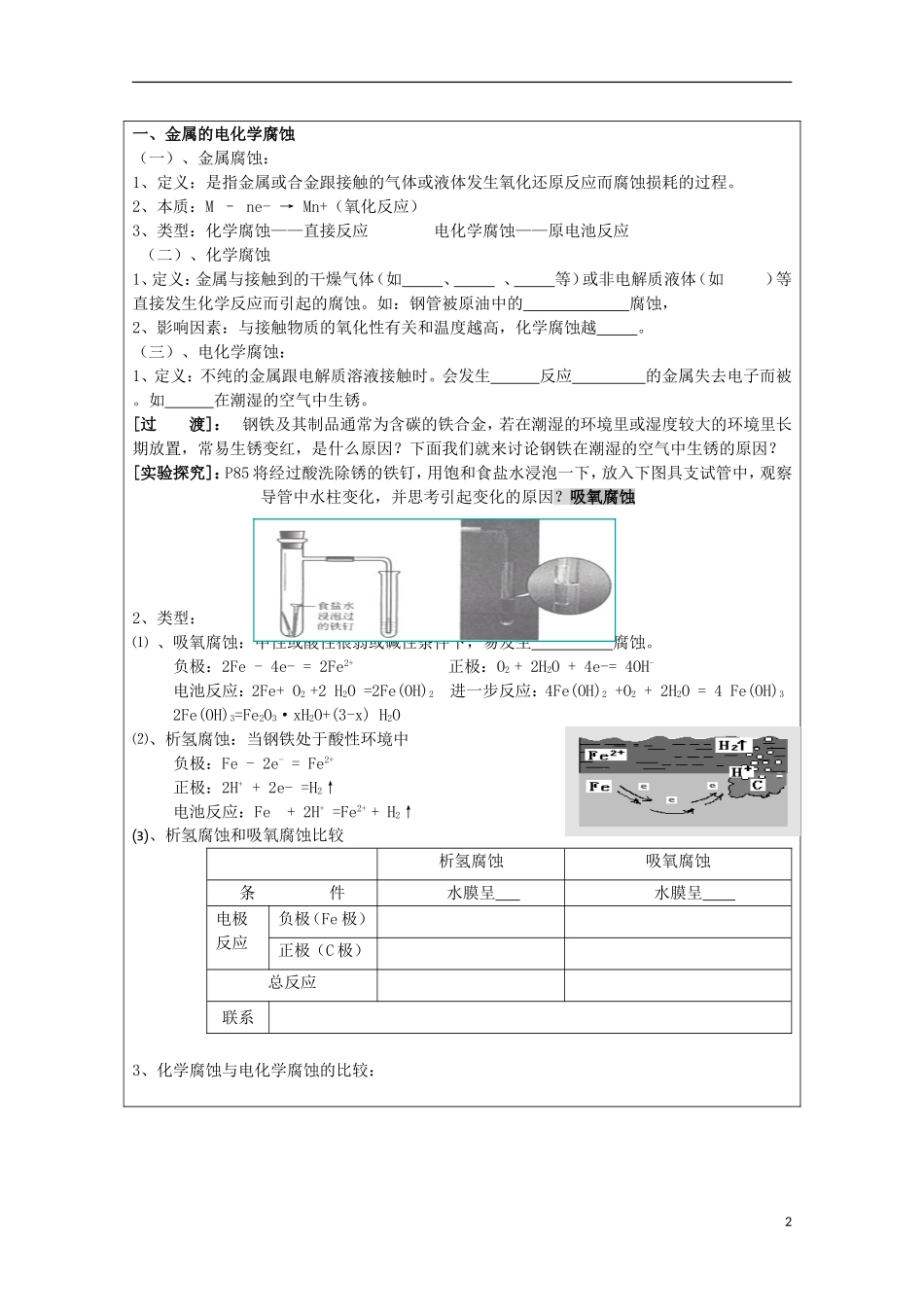 高中化学 《金属的电化学腐蚀与防护》教案4 新人教版选修4_第2页