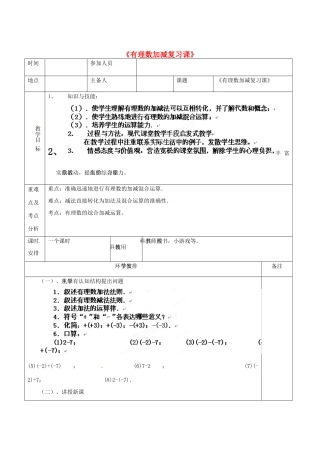 河南省洛阳市下峪镇初级中学七年级数学 有理数复习教案2