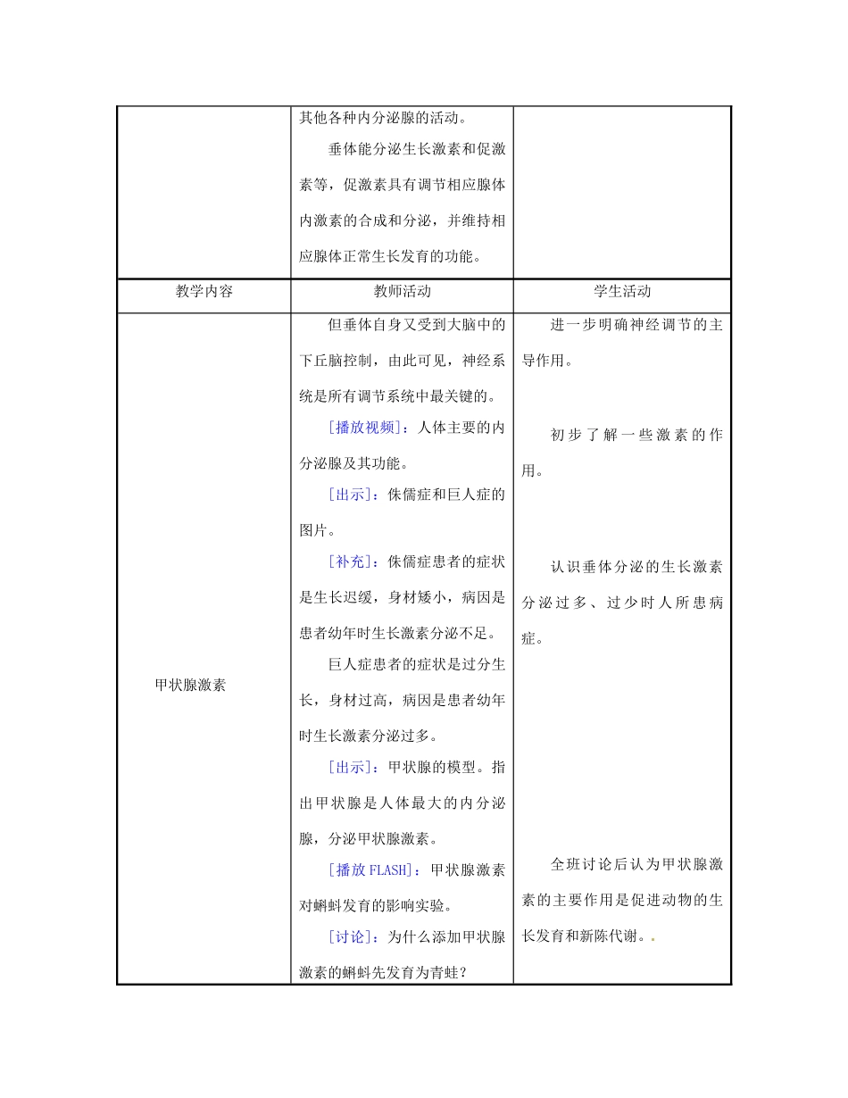 江苏省东台市唐洋镇中学七年级生物下册《12.1 激素调节》教案 苏教版_第3页