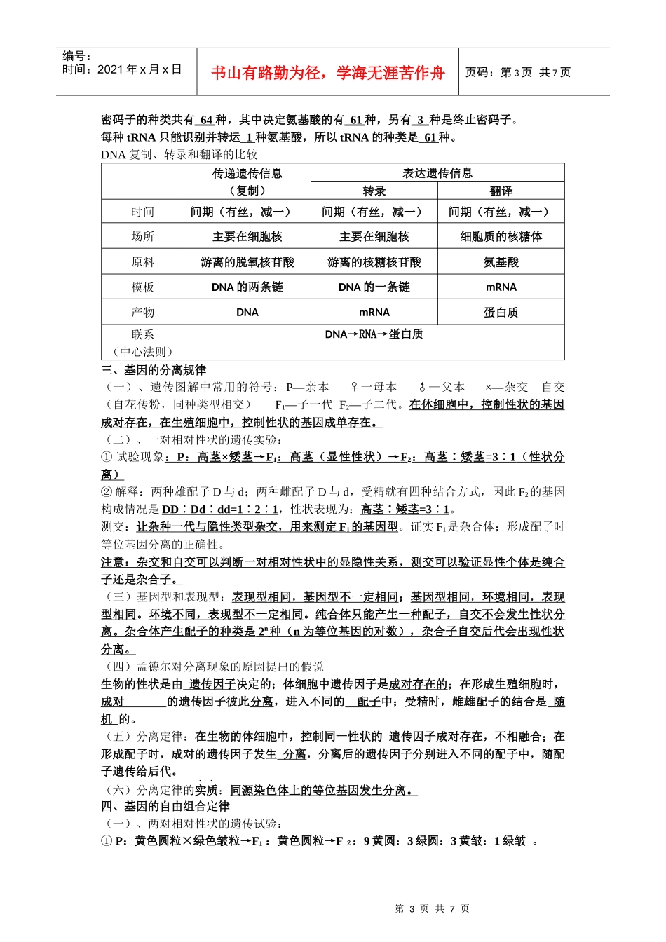 北京会考生物学案：《遗传与进化》分章知识点归纳(新人教版必修2)__第3页