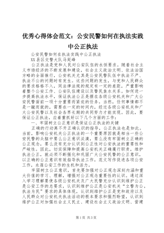 优秀心得体会范文：公安民警如何在执法实践中公正执法