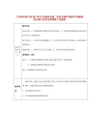八年级生物上册 第5单元 生物的生殖、发育与遗传 第四节 两栖类的生殖与发育名师教案1 苏教版