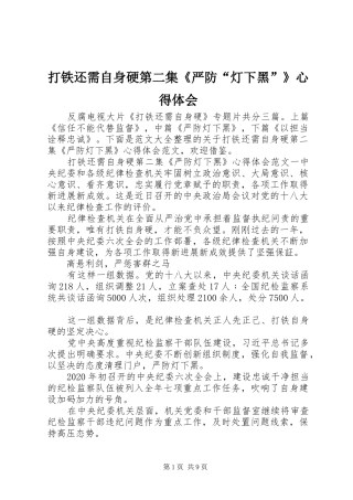 打铁还需自身硬第二集《严防“灯下黑”》心得体会