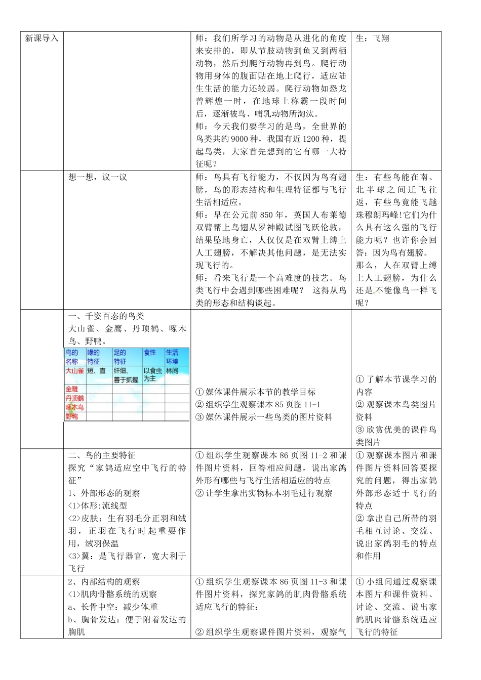 八年级生物上册 5.1.6 鸟教案 （新版）新人教版_第2页