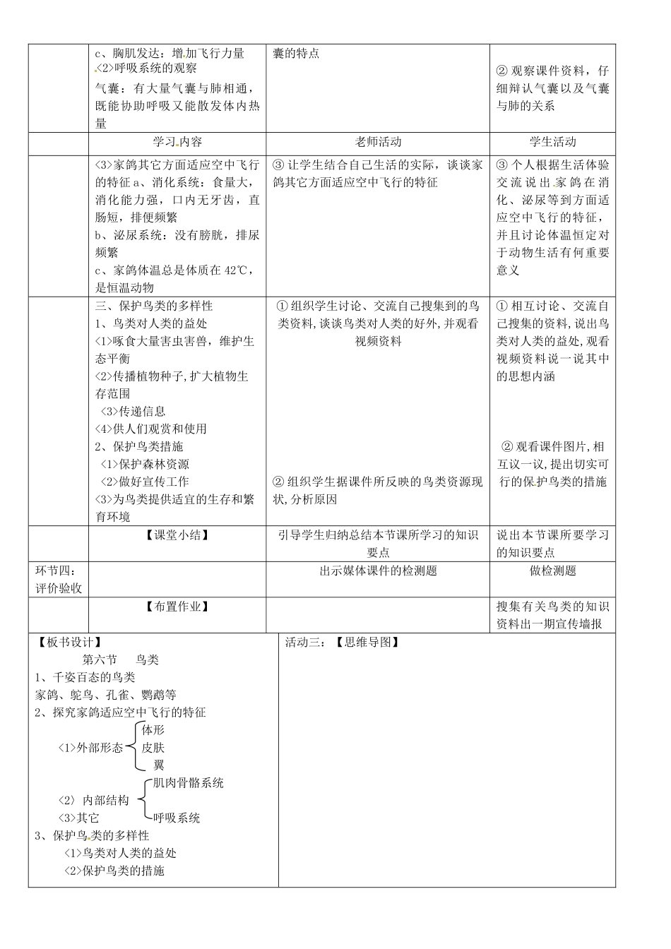 八年级生物上册 5.1.6 鸟教案 （新版）新人教版_第3页