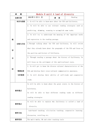 高中英语 U1 A land of diversity reading教案 新人教版选修8-新人教版高二选修8英语教案