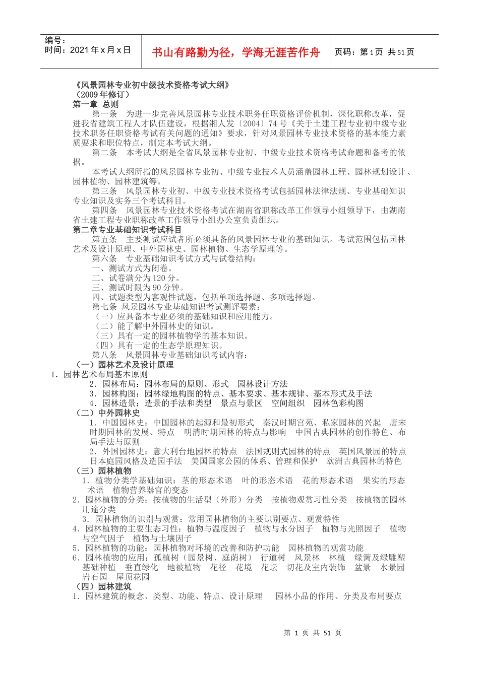 XXXX年湖南中级职称考试模拟题(风景园林专业基础知识)_第1页