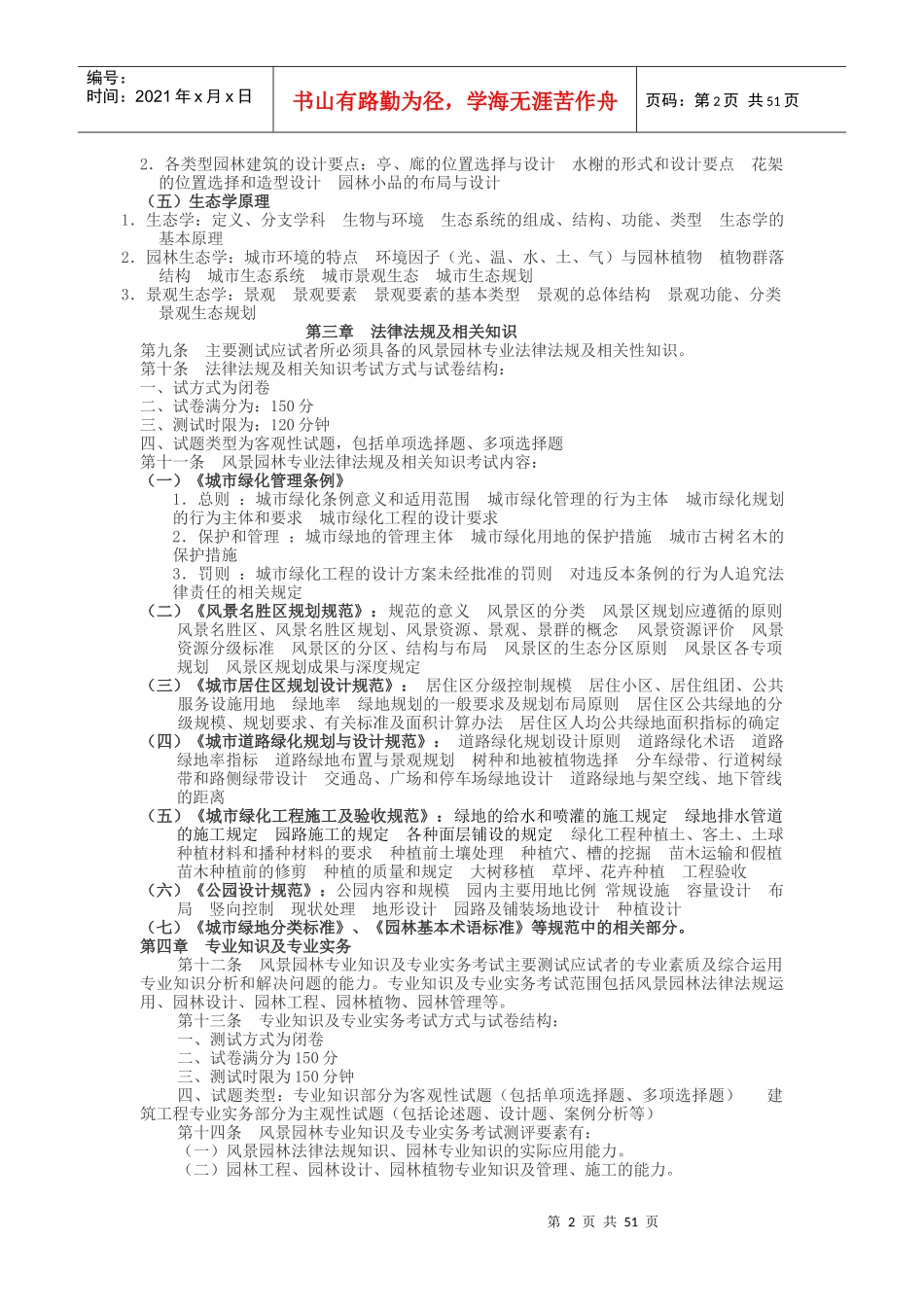 XXXX年湖南中级职称考试模拟题(风景园林专业基础知识)_第2页